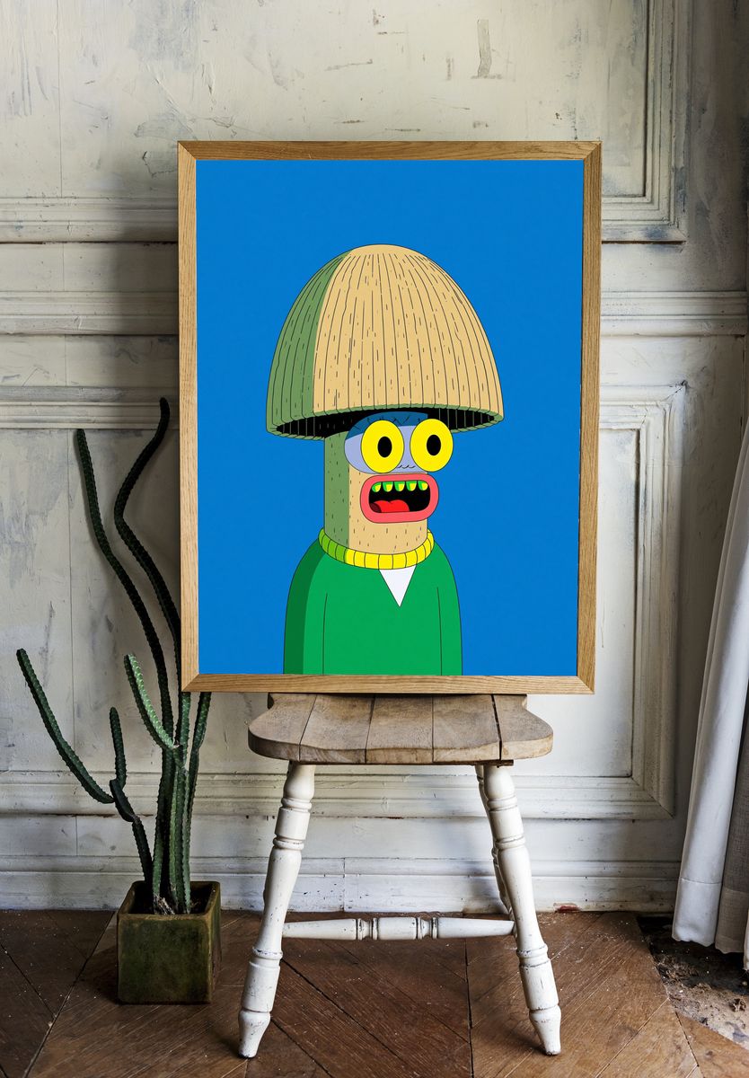Cartoon Mushroom Character Print. — room view 1