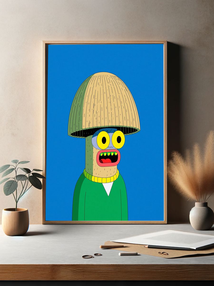 Cartoon Mushroom Character Print. — room view 2