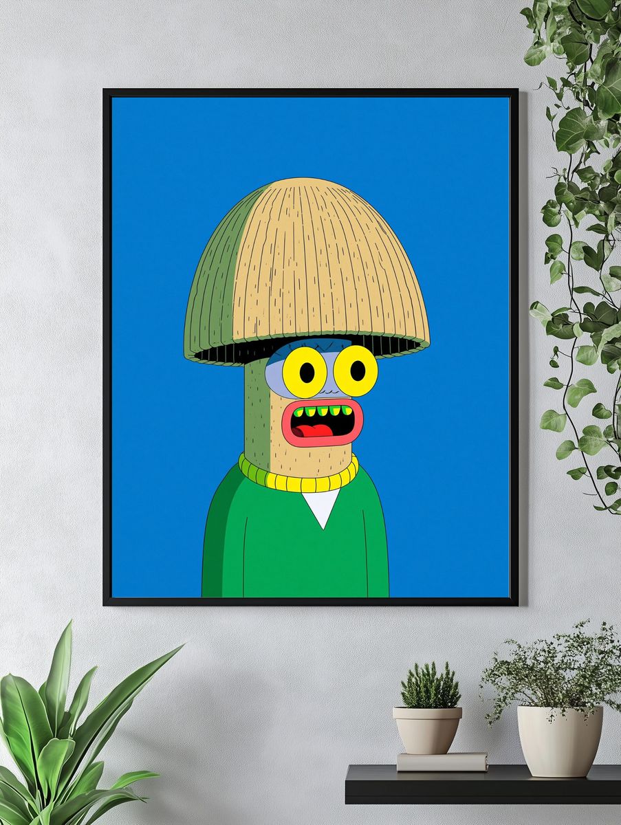 Cartoon Mushroom Character Print. — room view 4