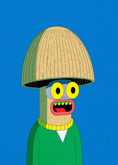 Cartoon Mushroom Character Print.