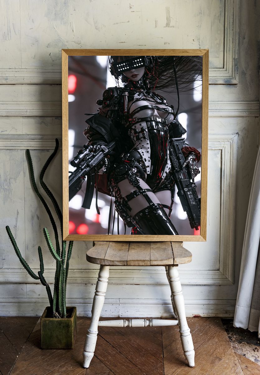 Cyberpunk Android Warrior Poster. — room view 1