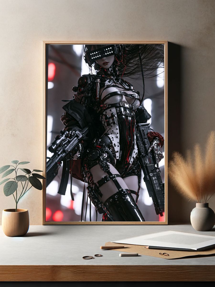 Cyberpunk Android Warrior Poster. — room view 2