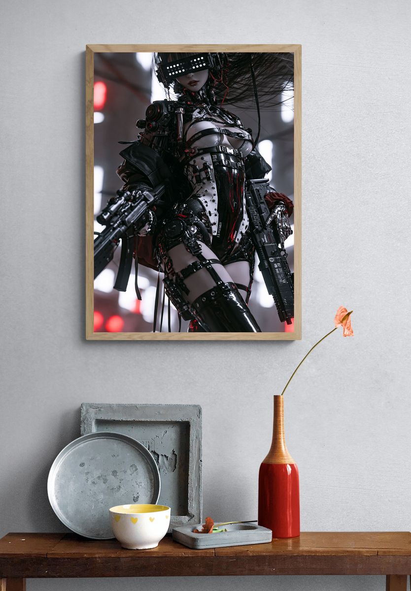 Cyberpunk Android Warrior Poster. — room view 3