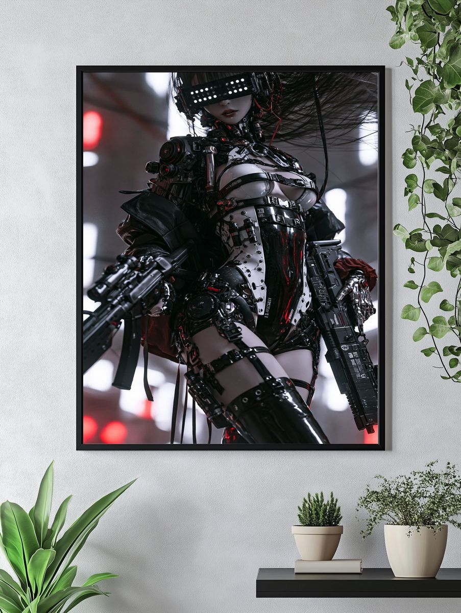 Cyberpunk Android Warrior Poster. — room view 4