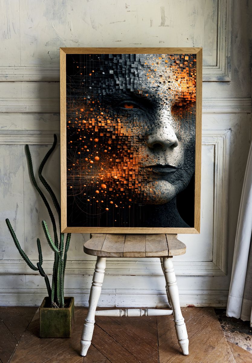 Abstract Human Face Digital Art Poster. room preview