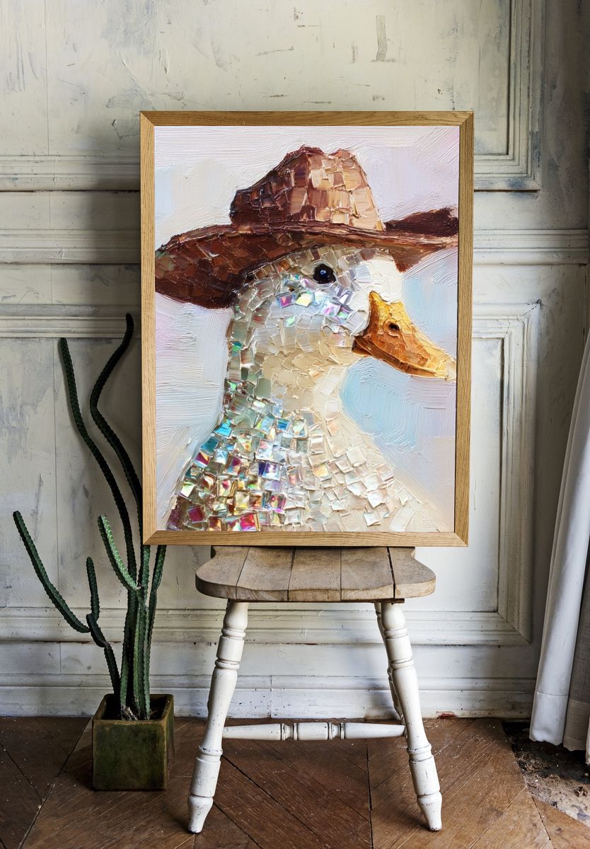 Cowboy Duck Mosaic Illustration Poster room preview