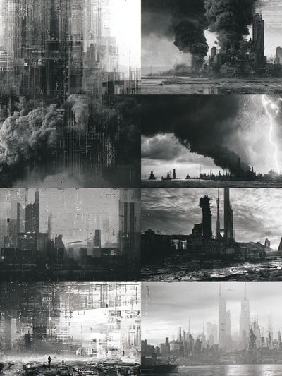 Dystopian Cityscape Collage Print. poster