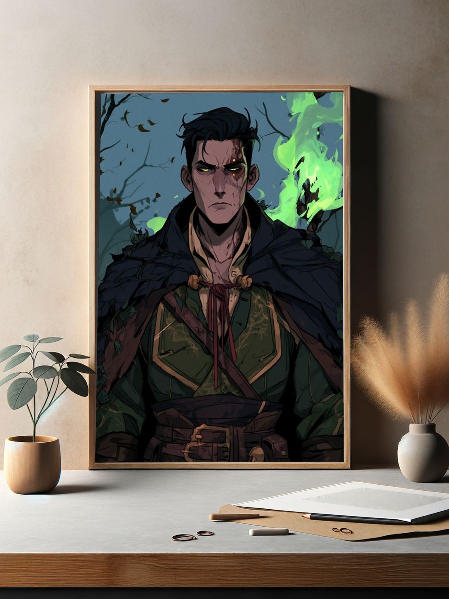 Dark Fantasy Warrior Illustration Poster. — room view 2