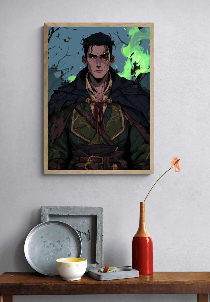 Dark Fantasy Warrior Illustration Poster. — room view 3