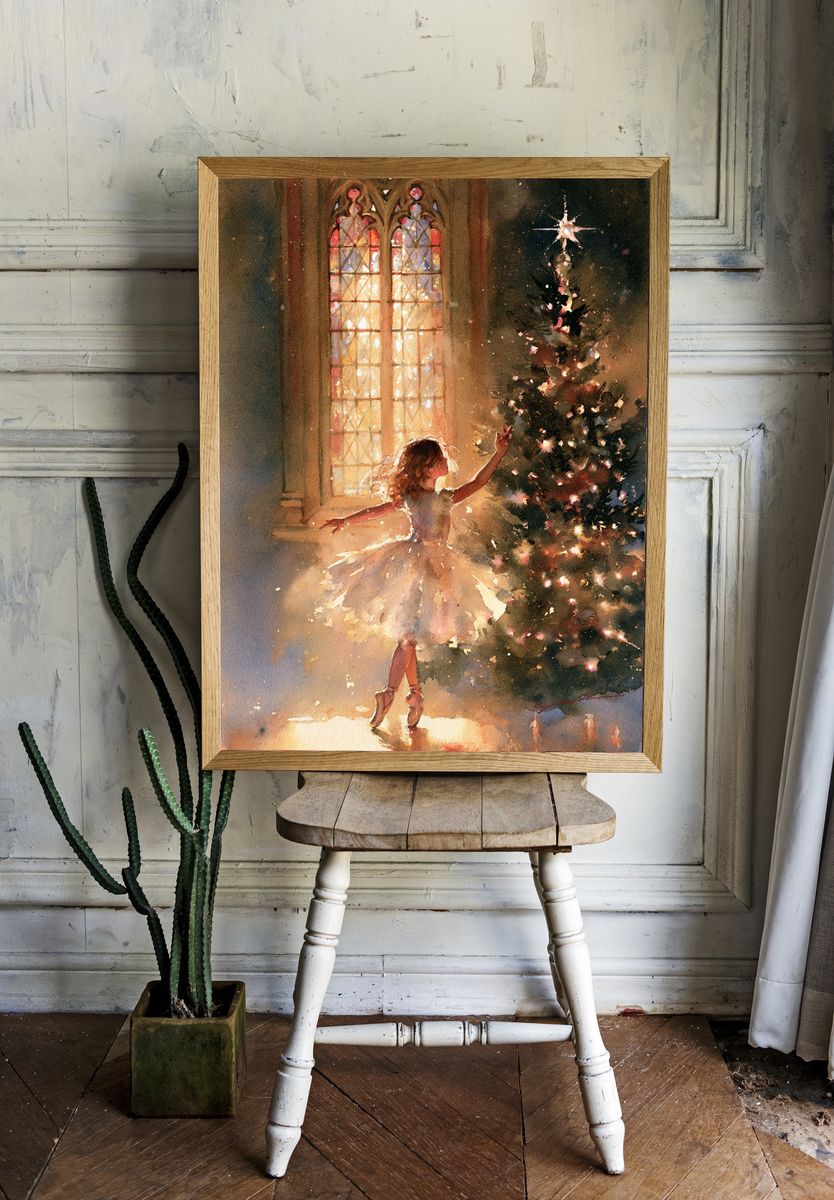 Ballerina by Christmas Tree Print. — room view 1