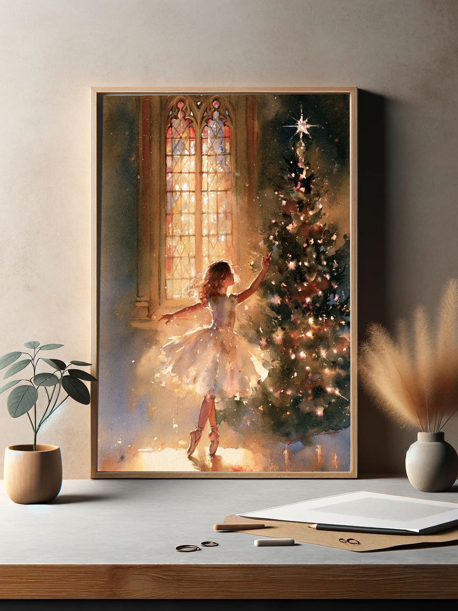 Ballerina by Christmas Tree Print. — room view 2