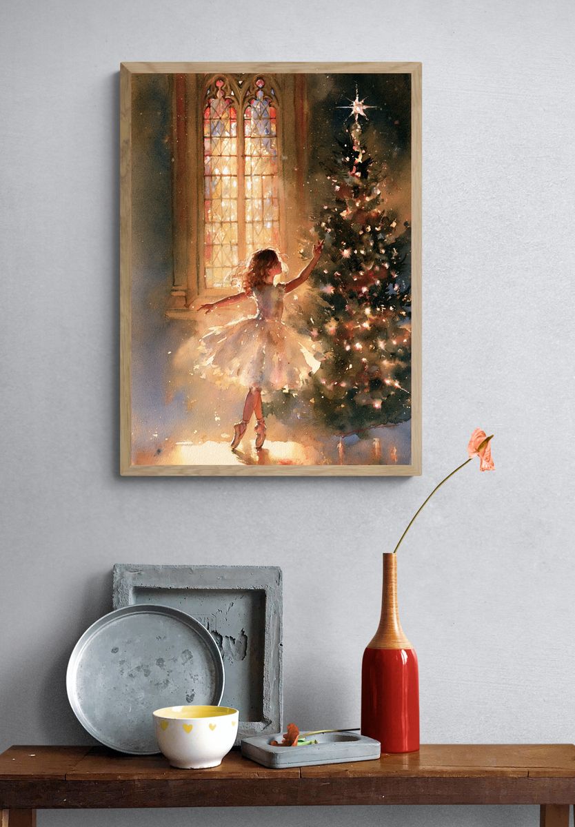 Ballerina by Christmas Tree Print. — room view 3