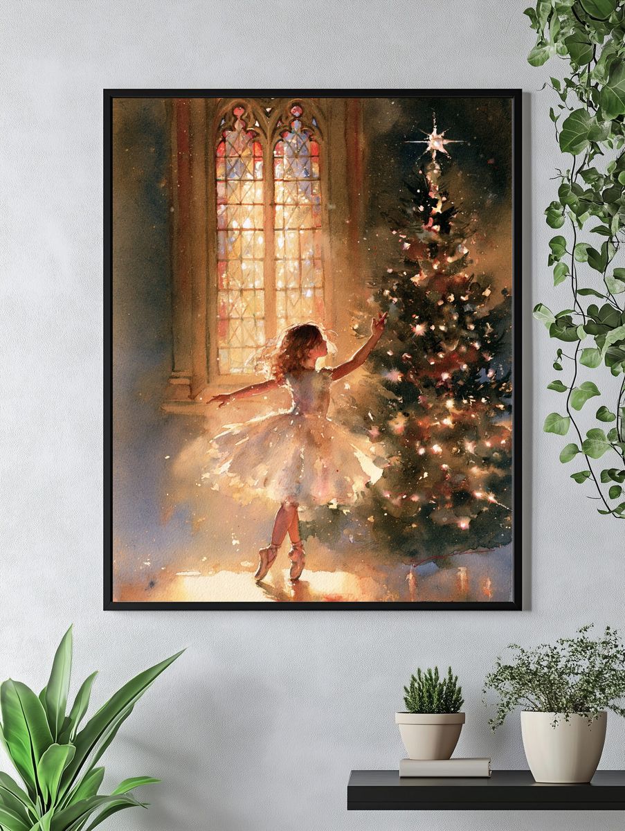 Ballerina by Christmas Tree Print. — room view 4