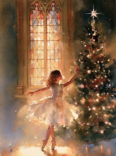 Ballerina by Christmas Tree Print. poster