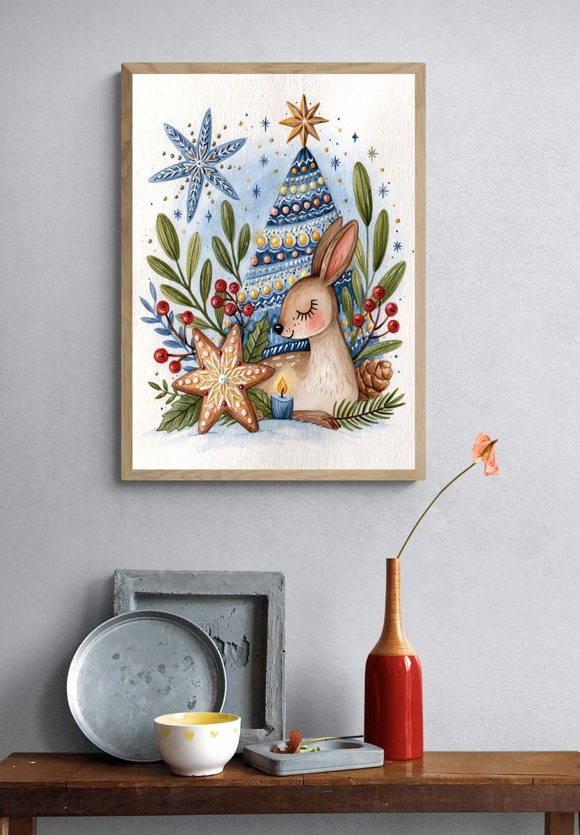 Winter Deer Watercolor Poster. — room view 3