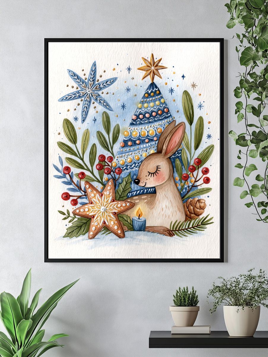 Winter Deer Watercolor Poster. — room view 4