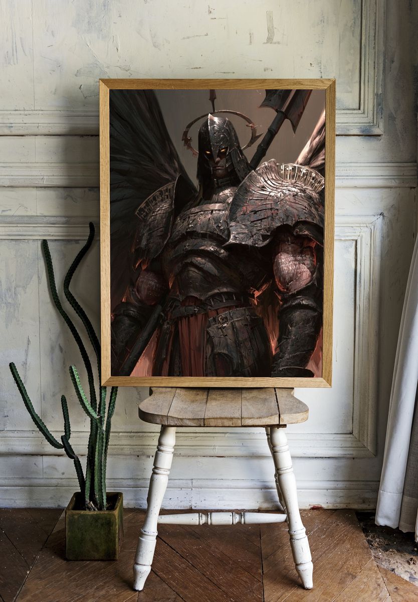 Dark Winged Warrior Illustration Poster. — room view 1