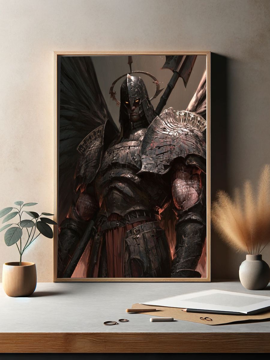Dark Winged Warrior Illustration Poster. — room view 2