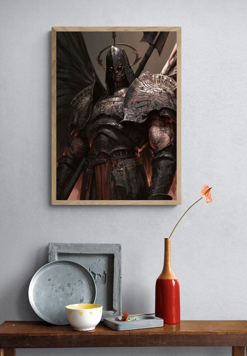 Dark Winged Warrior Illustration Poster. — room view 3