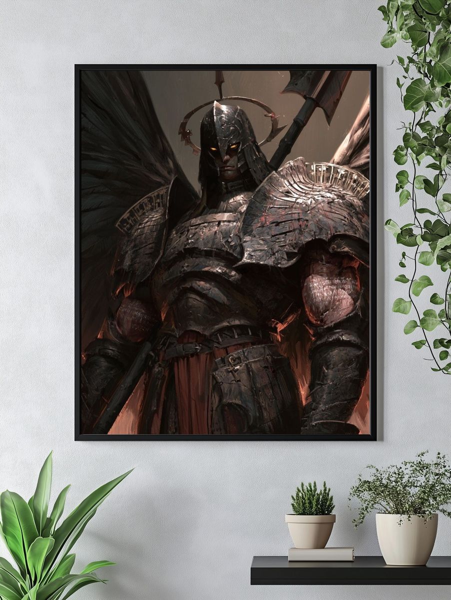 Dark Winged Warrior Illustration Poster. — room view 4