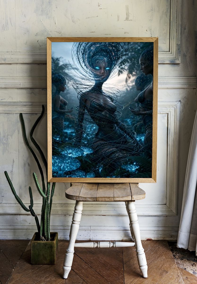 Mystic Blue Figure Digital Art Poster. — room view 1