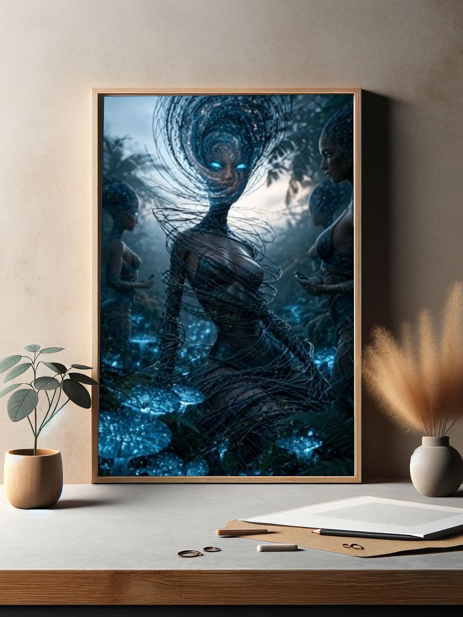 Mystic Blue Figure Digital Art Poster. — room view 2