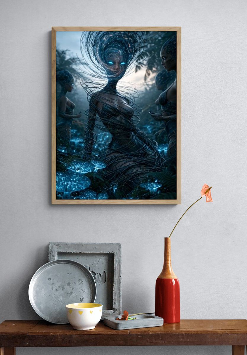 Mystic Blue Figure Digital Art Poster. — room view 3