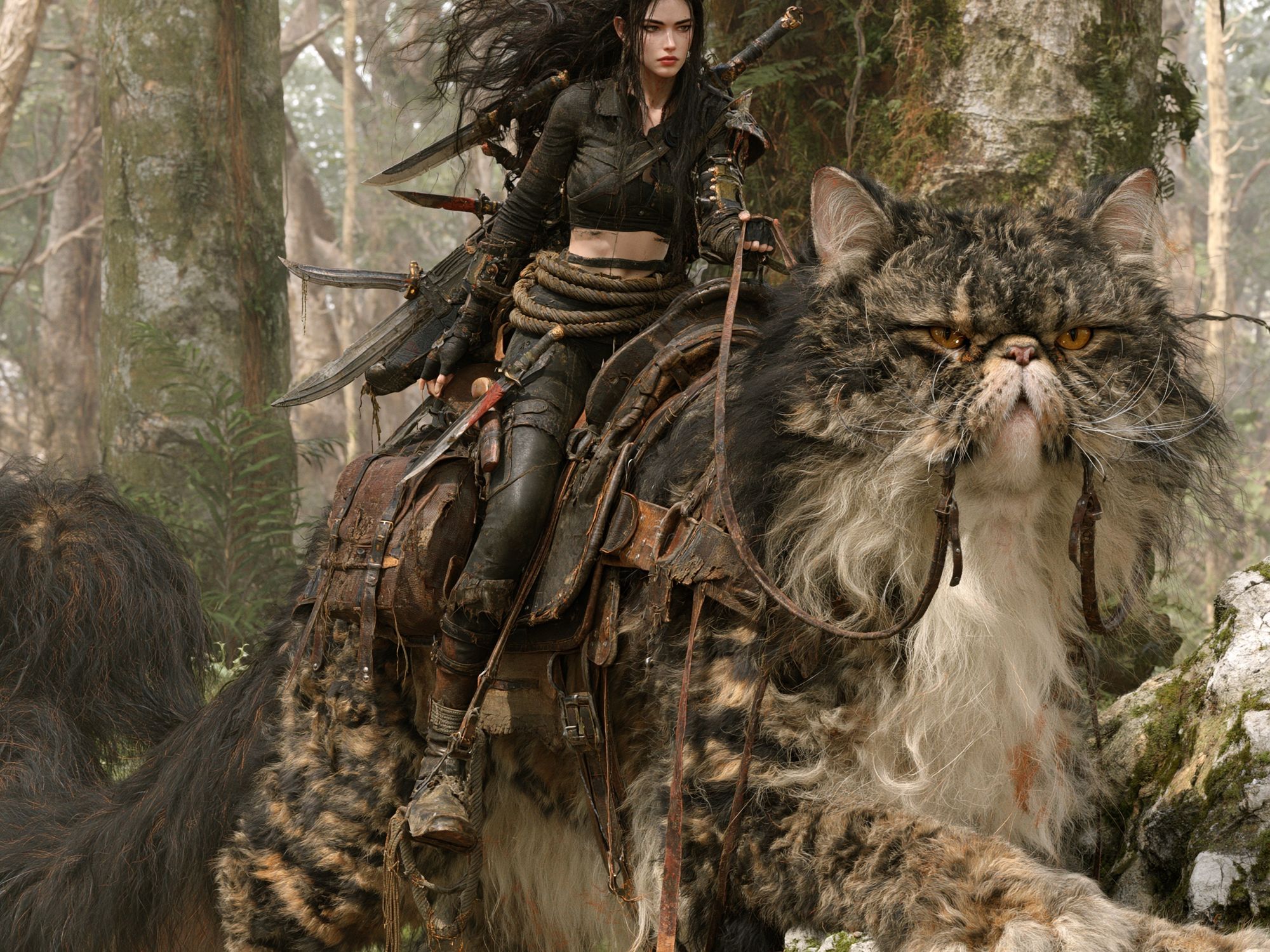 Fantasy Rider on Giant Cat Poster. poster detail