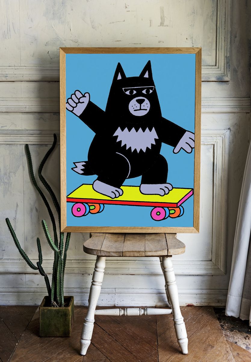 Skateboarding Cat Cartoon Poster. room preview