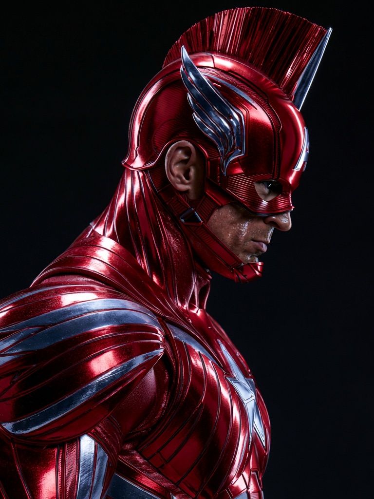 Red Armored Superhero Portrait Print. poster — illustration art
