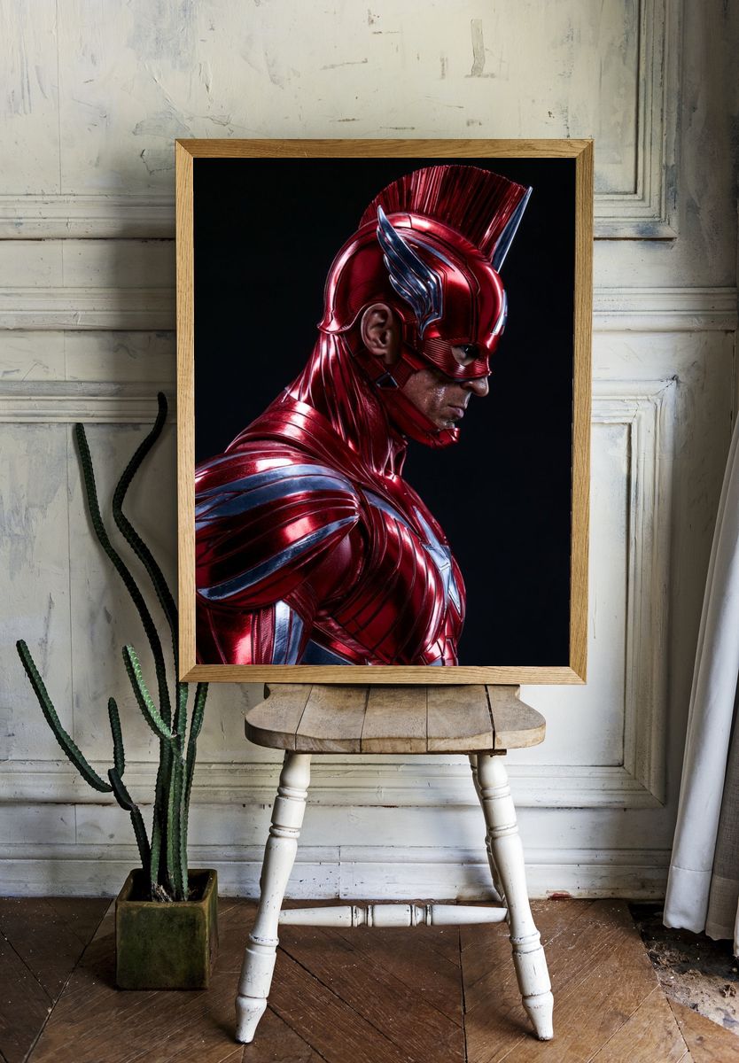 Red Armored Superhero Portrait Print. room preview