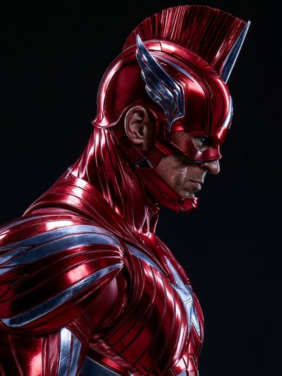 Red Armored Superhero Portrait Print. poster