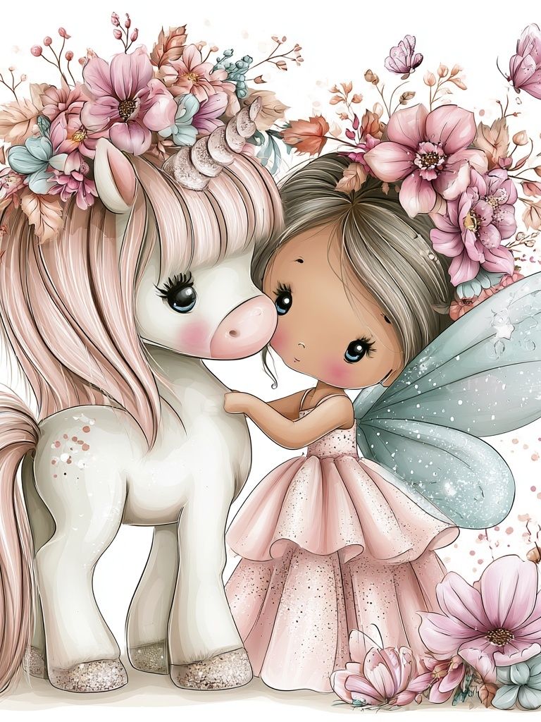 Fairy Girl and Unicorn Illustration Poster. poster — illustration art