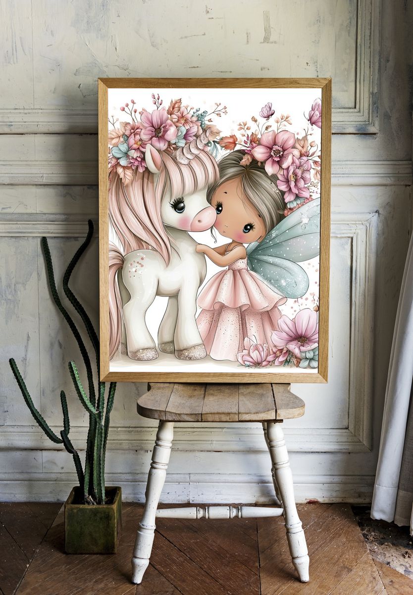 Fairy Girl and Unicorn Illustration Poster. — room view 1
