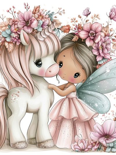 Fairy Girl and Unicorn Illustration Poster. poster