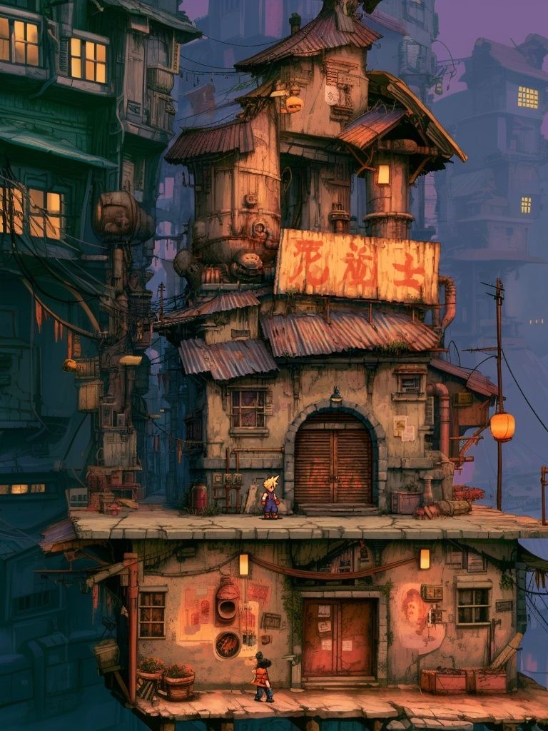 Floating City Alley Illustration Poster. poster — illustration art