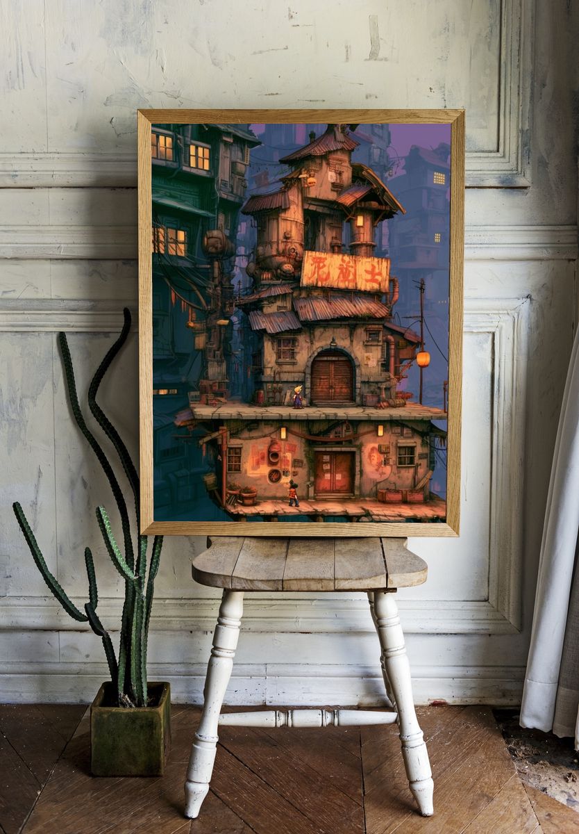 Floating City Alley Illustration Poster. room preview