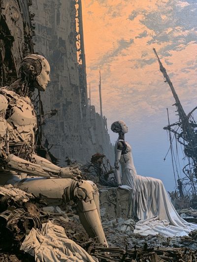 Surreal Robots at Dusk Print.