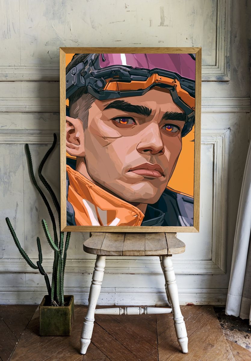 Futuristic Pilot Portrait Illustration Poster. — room view 1