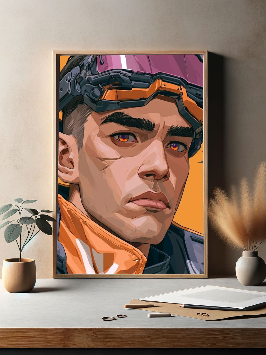 Futuristic Pilot Portrait Illustration Poster. — room view 2