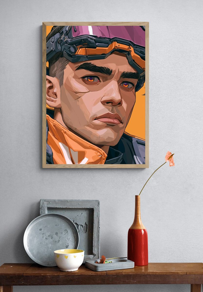 Futuristic Pilot Portrait Illustration Poster. — room view 3