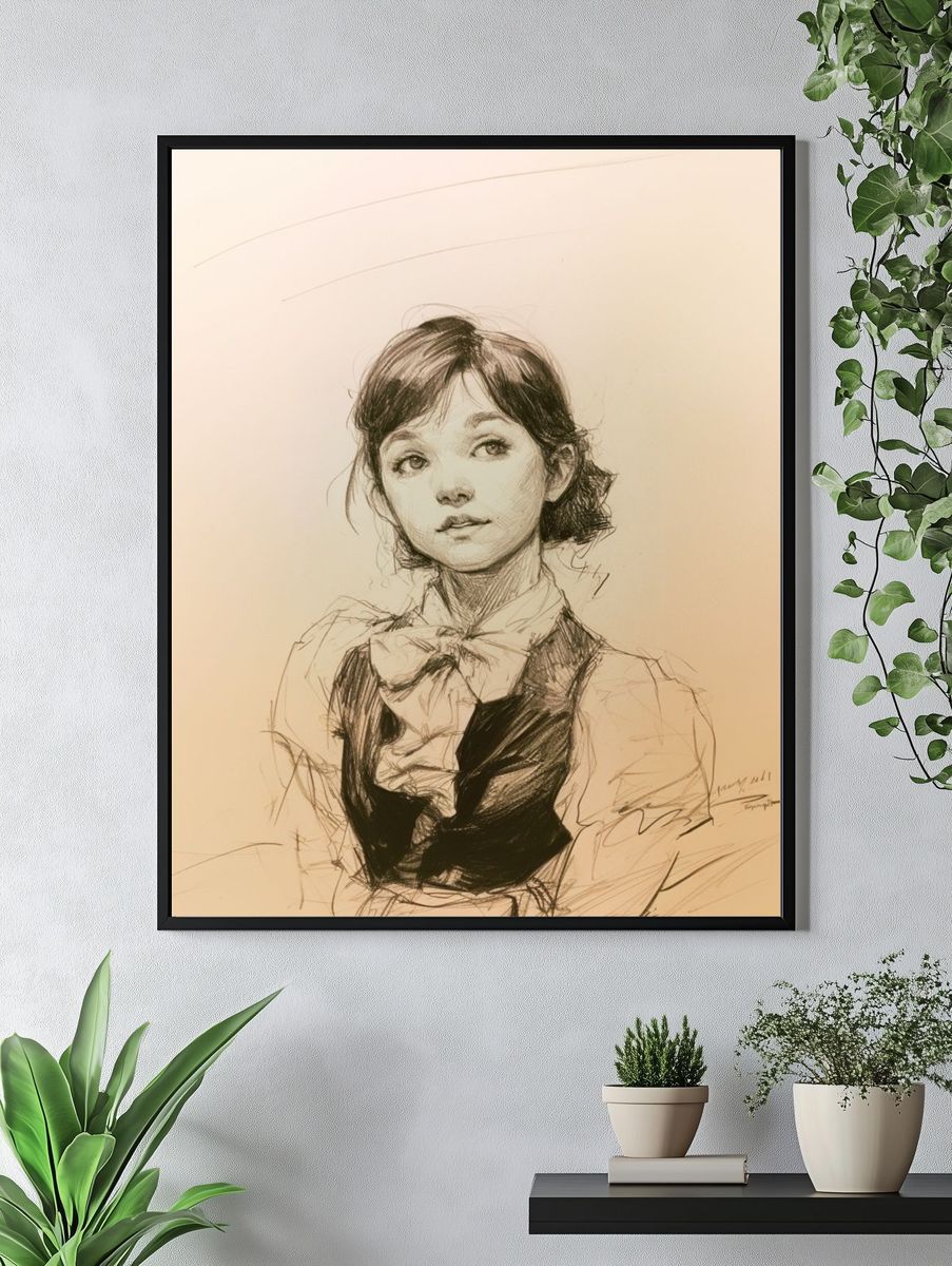 Young Woman Sketch Portrait Print. — room view 4