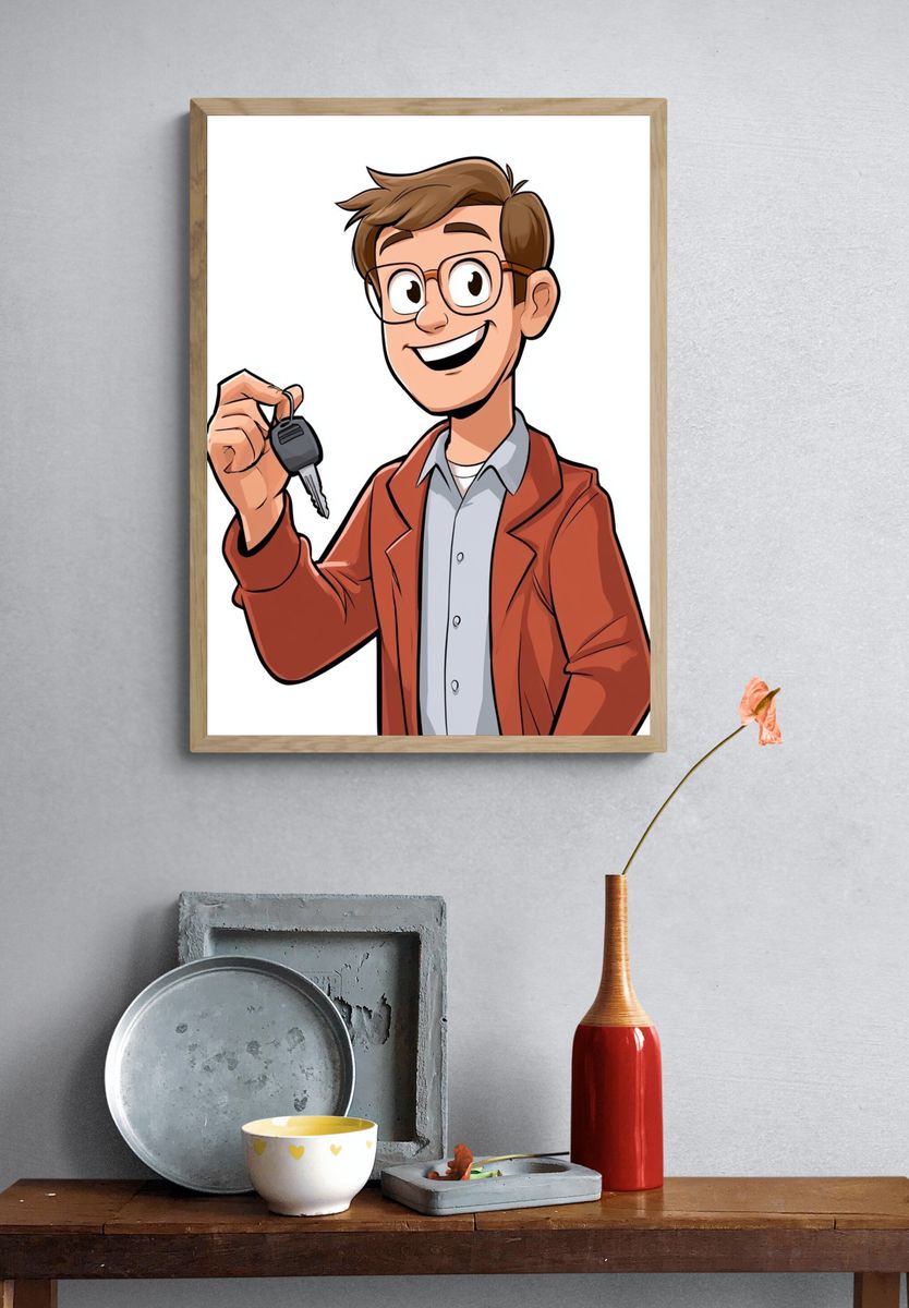 Smiling Key Holder Illustration Poster. — room view 3