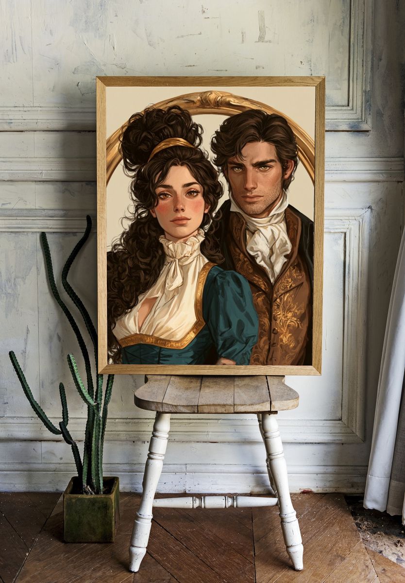 Regency Portrait Couple Illustration Poster. — room view 1