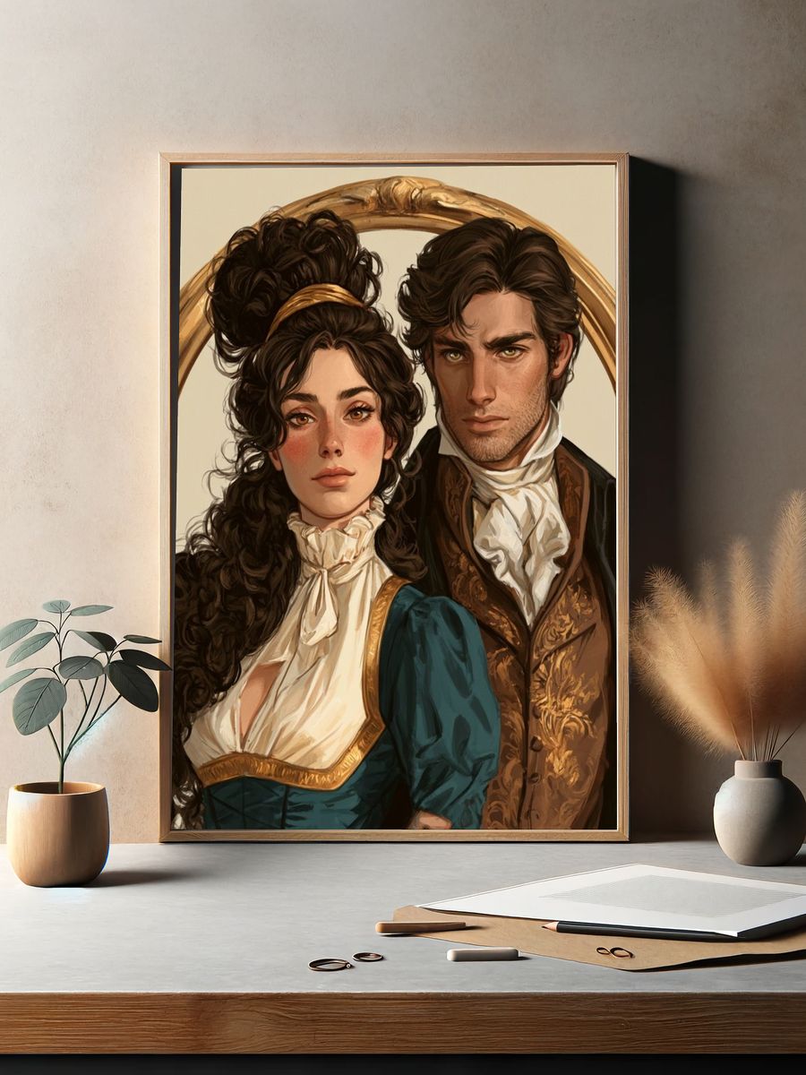 Regency Portrait Couple Illustration Poster. — room view 2