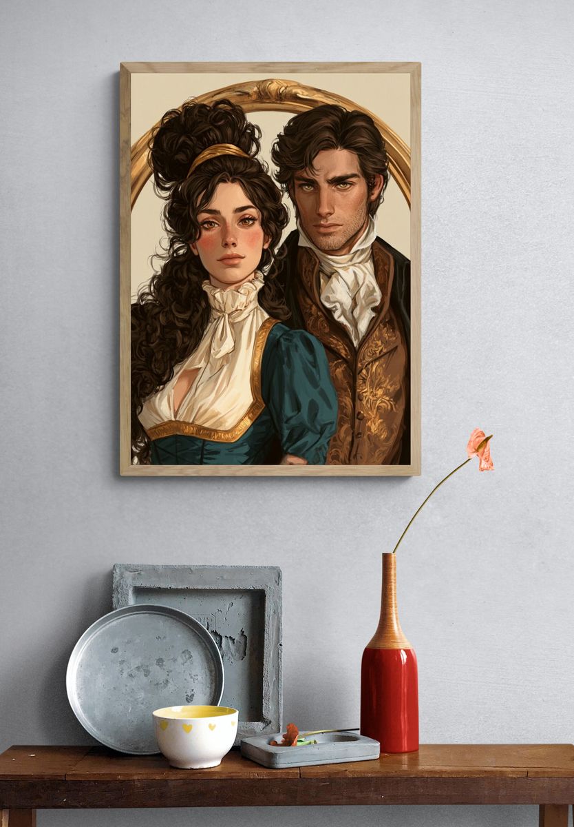Regency Portrait Couple Illustration Poster. — room view 3