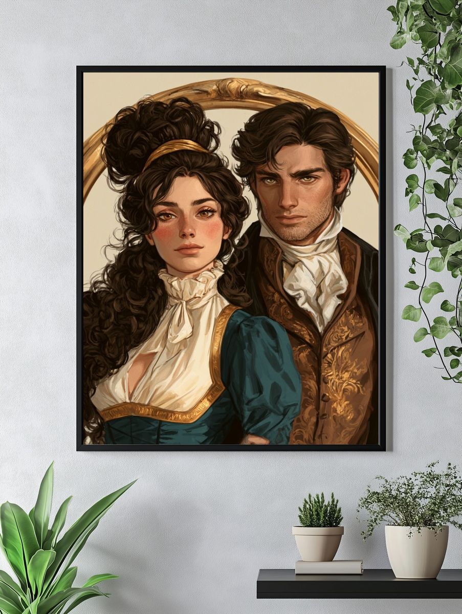 Regency Portrait Couple Illustration Poster. — room view 4