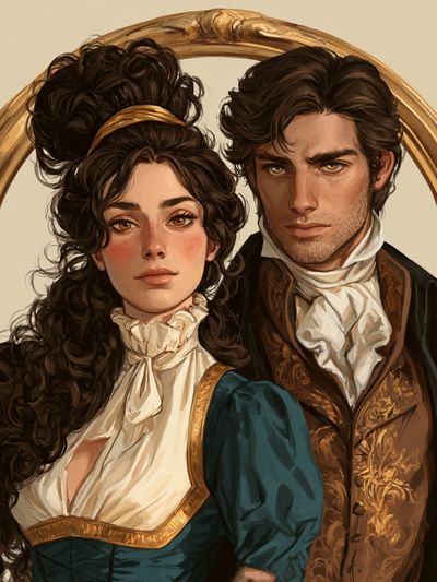 Regency Portrait Couple Illustration Poster. poster