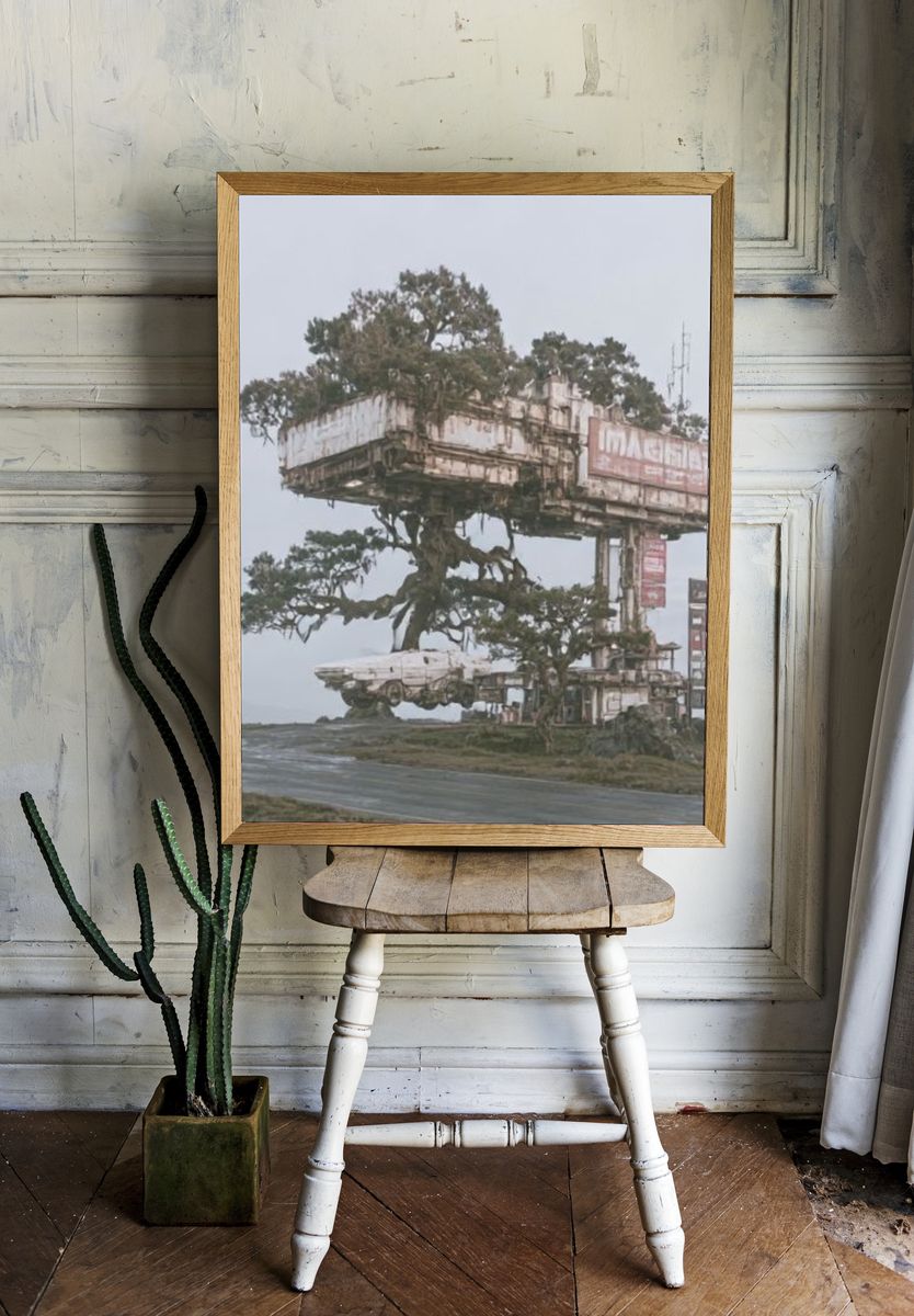 Futuristic Treehouse Ruins Poster. room preview
