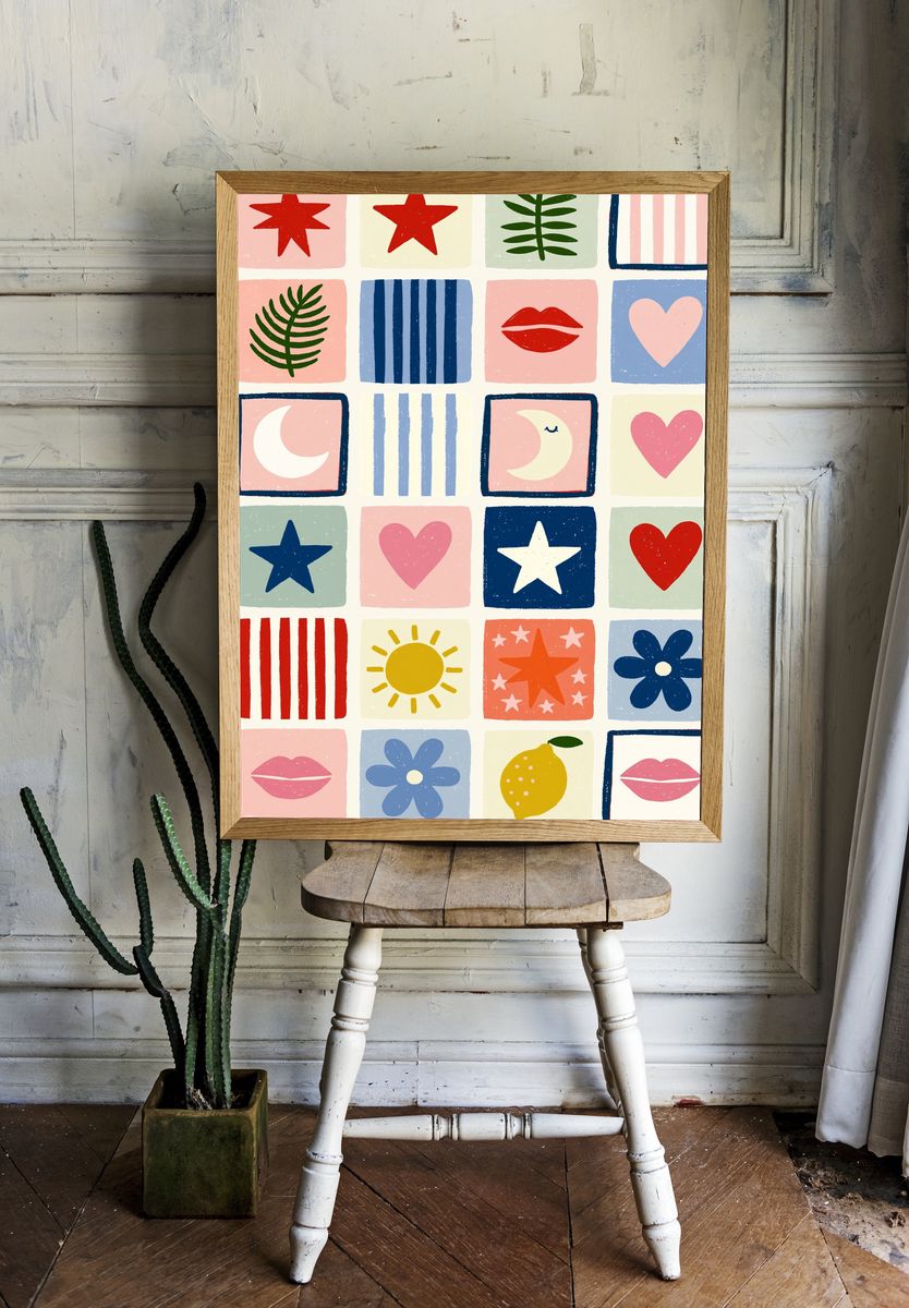 Playful Retro Icons Poster. — room view 1